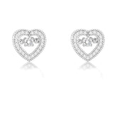 Sterling Silver Micro Pave with Center Dancing/Shimmering CZ Heart Earrings